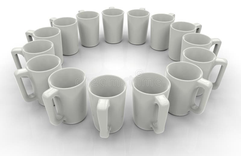 Tazas blancas en un modelo circular stock de ilustración Tazas blancas en un modelo circular stock de ilustración
