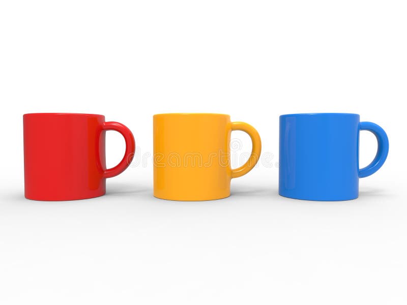 Tazas de café en los colores primarios - rojos, amarillos y azules