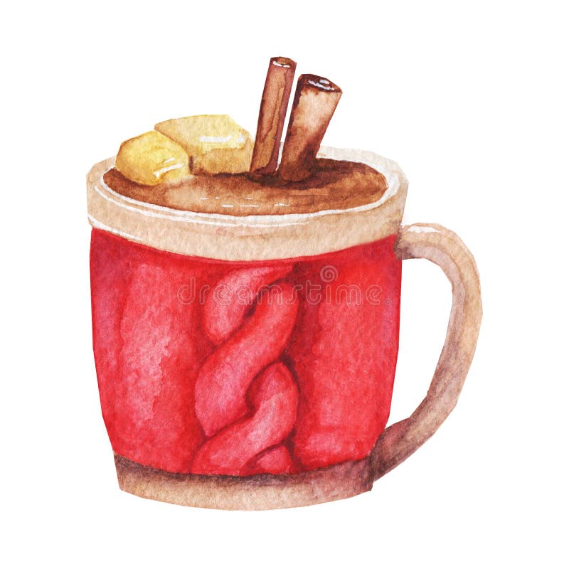 Tazza del cacao del coffe dell'acquerello Tazza dipinta a mano con i dolci isolati su fondo bianco Illustrazione di inverno per p illustrazione di stock Tazza del cacao del coffe dell'acquerello Tazza dipinta a mano con i dolci isolati su fondo bianco Illustrazione di inverno per p illustrazione di stock