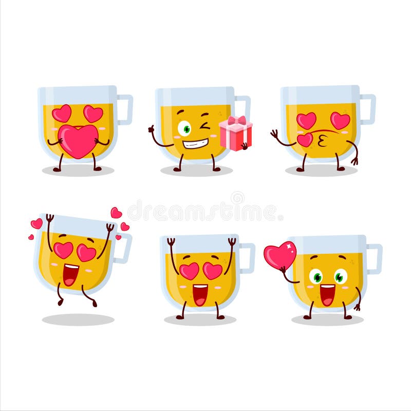 Tazza del personaggio dei cartoni animati da tè di limone con l'emoticon carino dell'amore illustrazione di stock