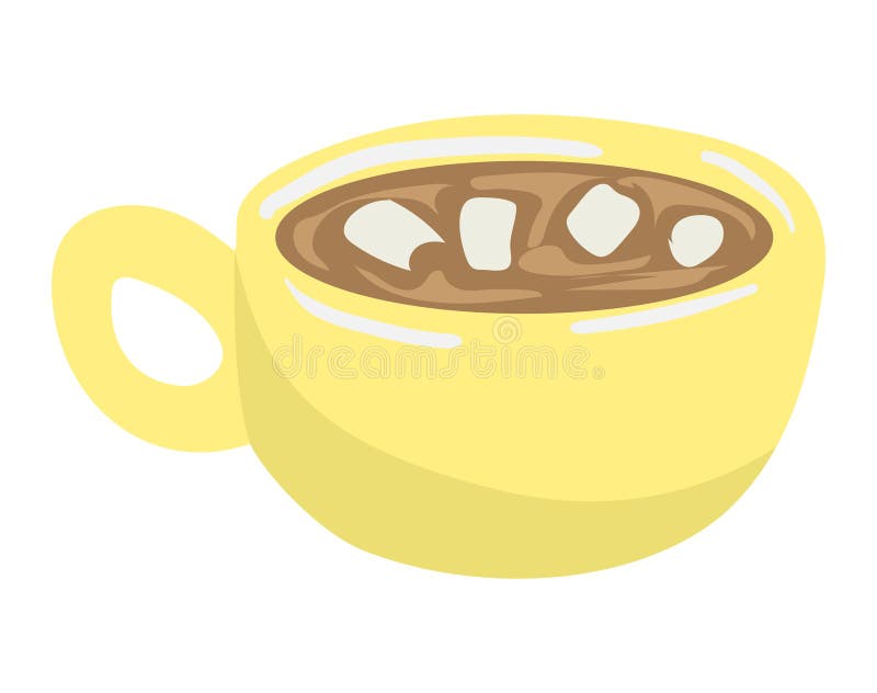 Tazza di caffè gialla con un'arte di schiuma cremosa sopra. bevande aromatiche al mattino con design cardiaco. caffè e colazione illustrazione di stock