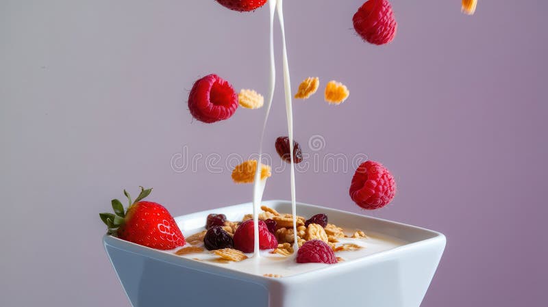 Tazón cuadrado de yogur con frutas frescas en la mesa ilustración del vector