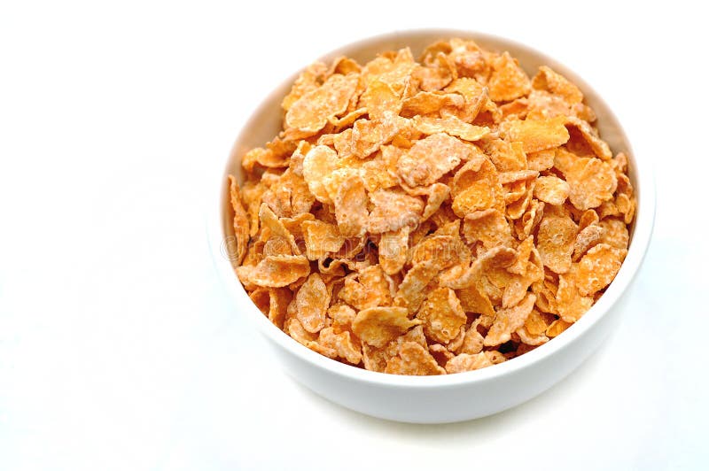 Bowl of cereal from elevated view, in high-key style. Bowl of cereal from elevated view, in high-key style
