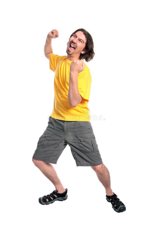 Happy young man dancing isolated on white. Happy young man dancing isolated on white