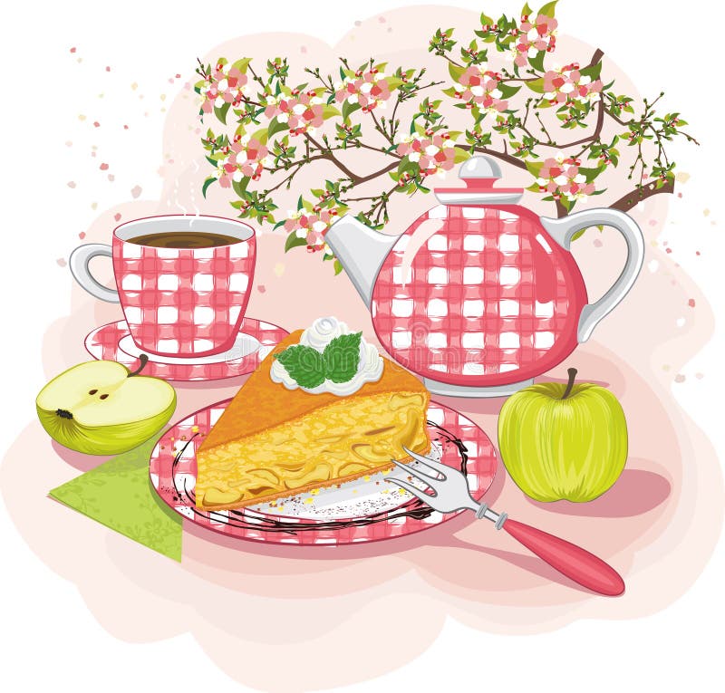Tea with apple pie vector illustration Tea with apple pie vector illustration