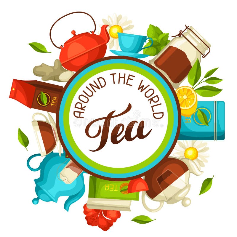Tea around the world stock illustration. Illustration of world 124183763