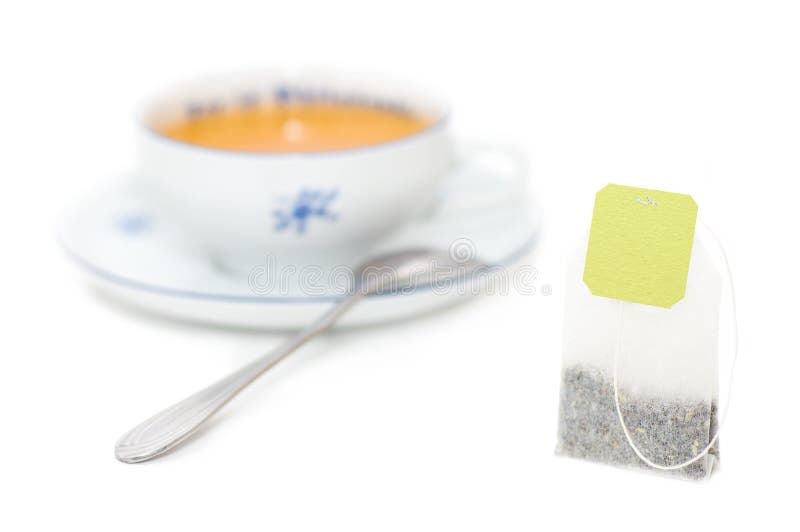Tea bag with cup of tea stock photo. Image of single 33753974