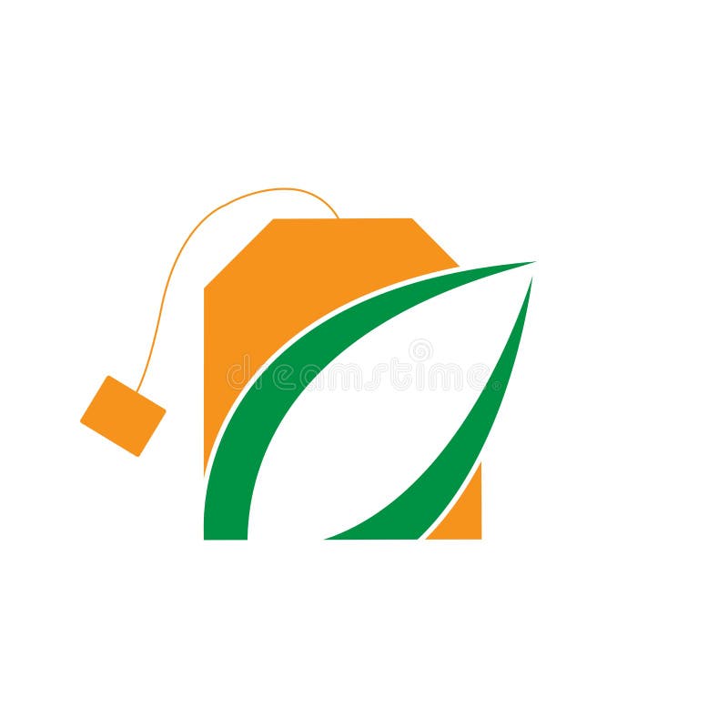 Tea Bag Logo with Tea Leaves Illustration Design Stock Illustration