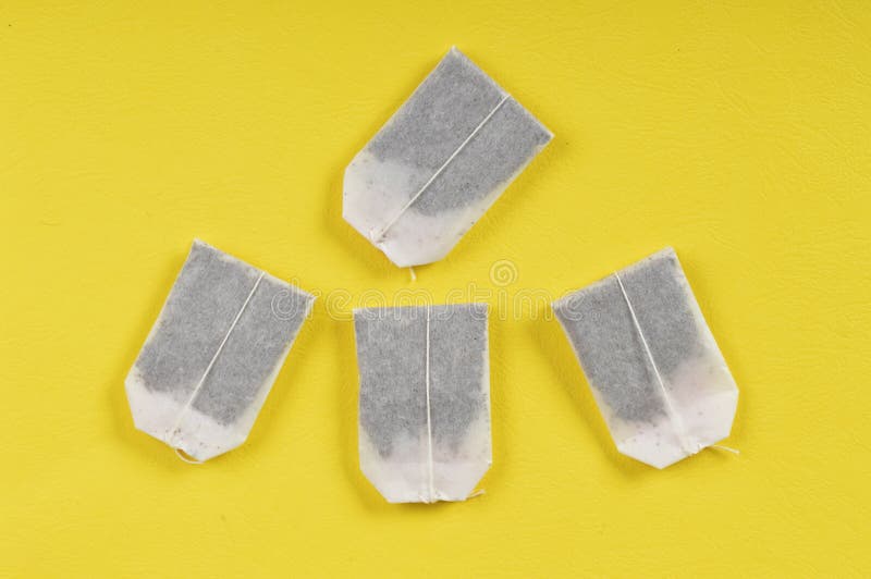 Tea Bag Sachets Isolated on a Yellow Background Stock Photo Image of