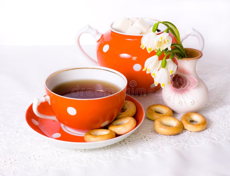 Tea with bagels stock image. Image of tableware, drink 13978933