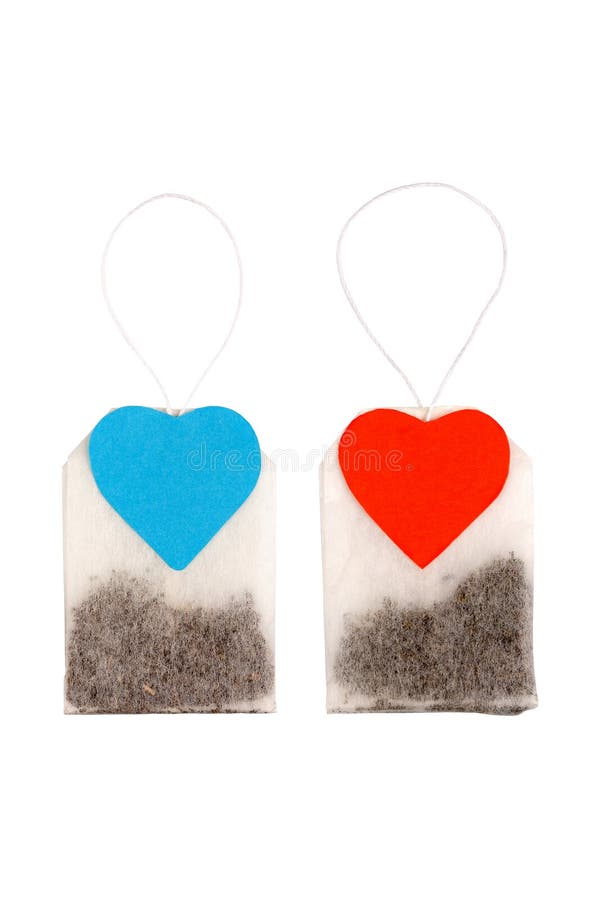 Tea bags with heart-shaped labels