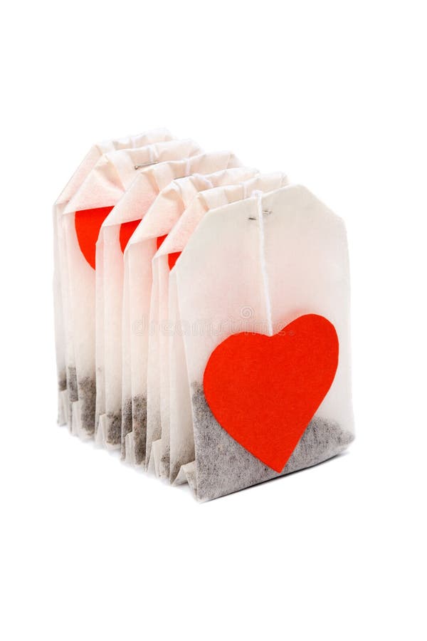 Tea bags with heart-shaped lables