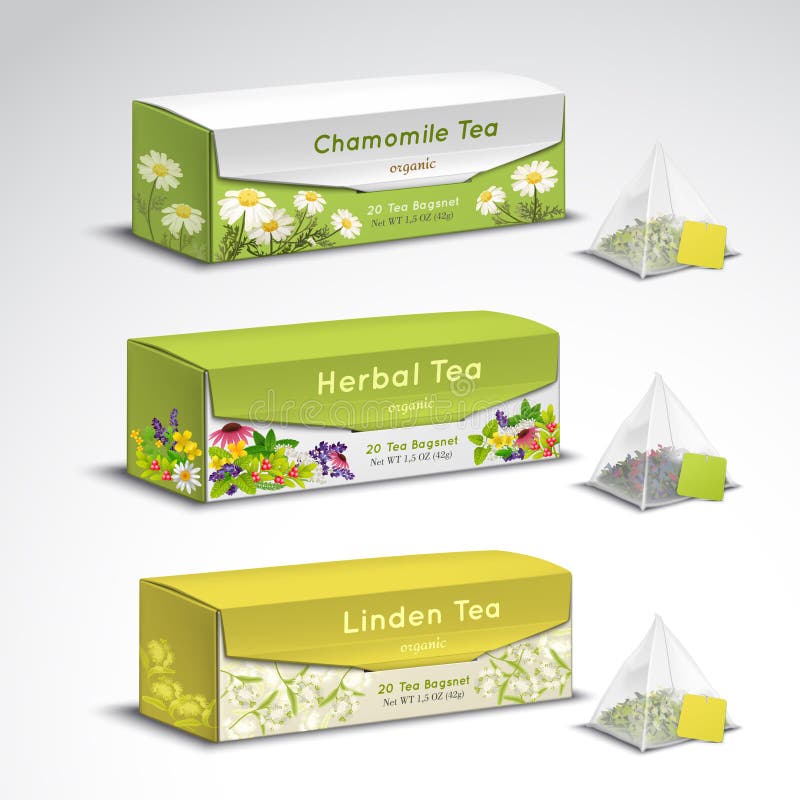 Tea Bags Packaging Realistic Set