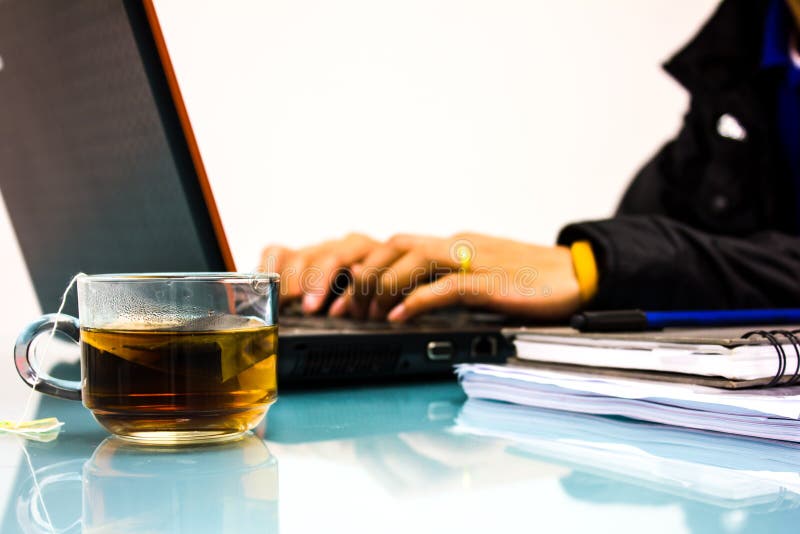 Tea break office stock image. Image of breakfast, brown 32021763