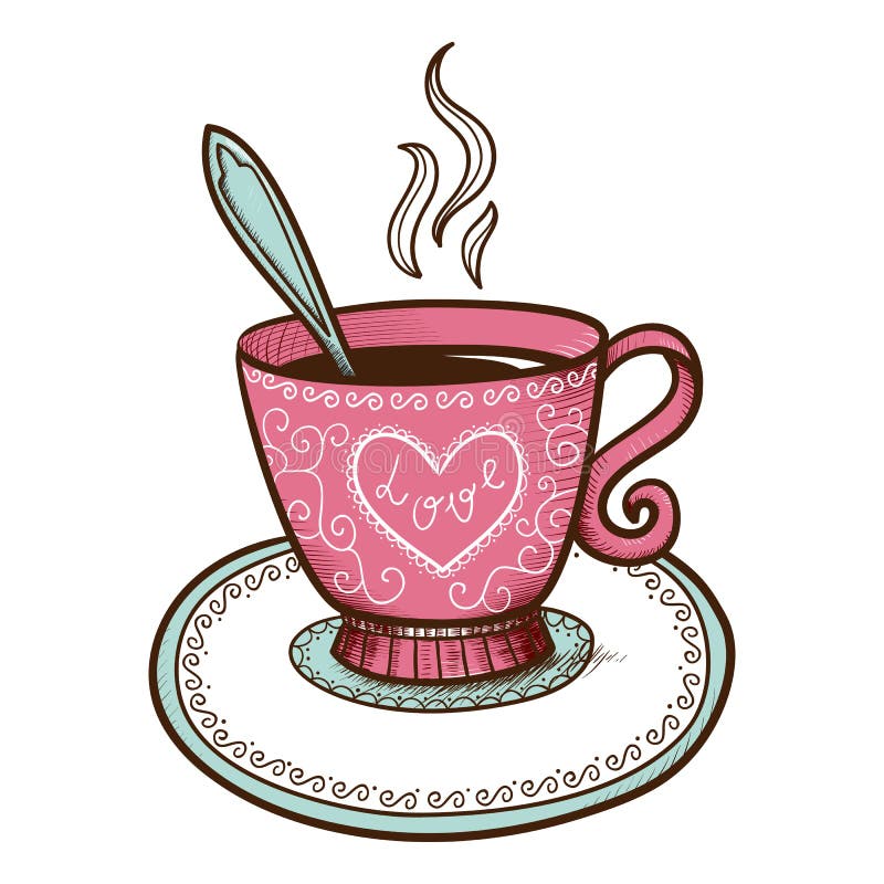 Download Tea Or Coffee Cup With Heart Shaped Steam. Stock Vector ...
