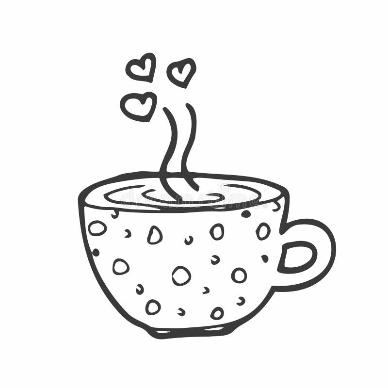 Tea or Coffee Cup Vector Doodle Hand Drawn Line Illustration Stock