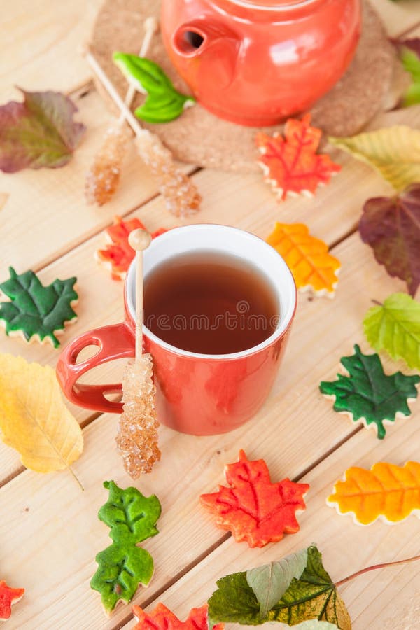 Tea and colorful cookies