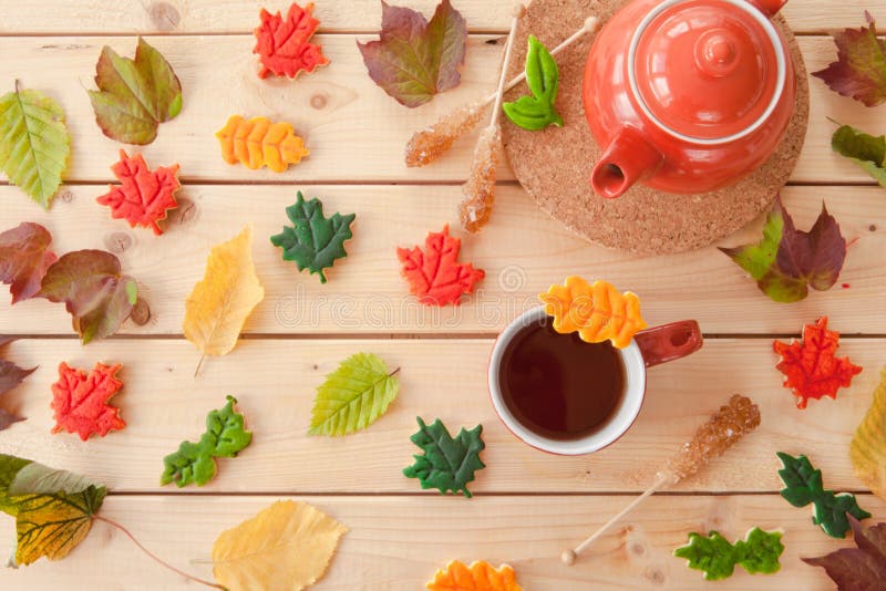 Tea and colorful cookies
