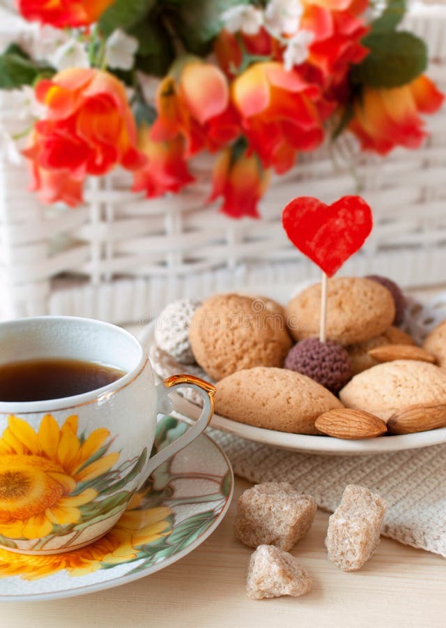 Cup of Tea and Cookies with Love Stock Photo Image of ingredient