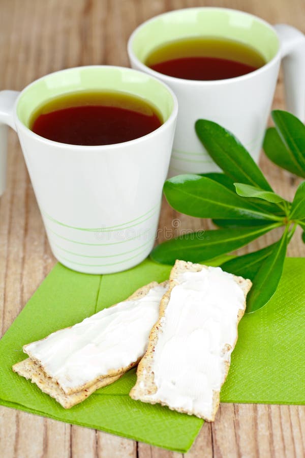 Tea and Crackers with Cream Cheese Stock Photo Image of closeup