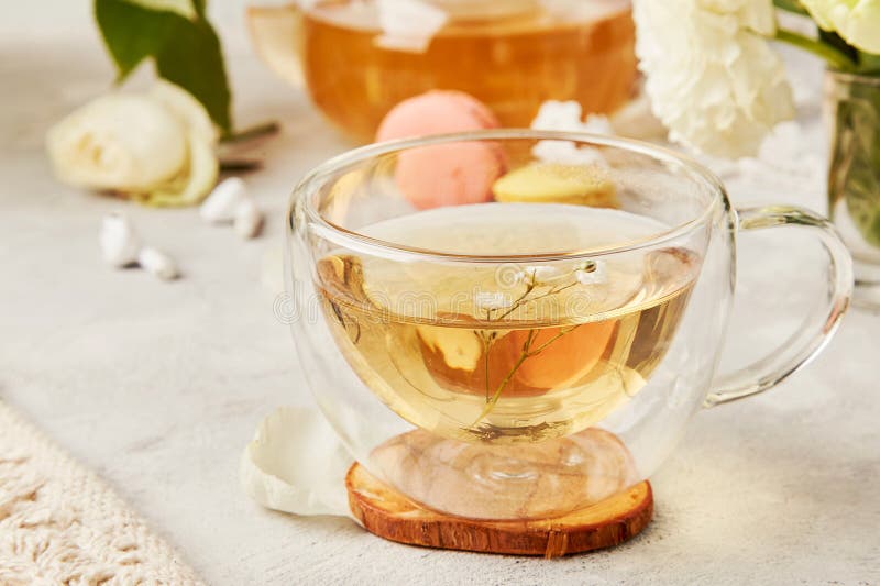 Aesthetic Tea Time, Teapot, Herbal Tea and Macaron Desserts in ...