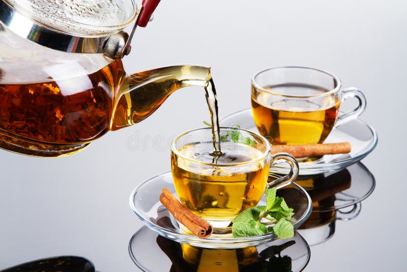 Tea cup with fresh mint leaves