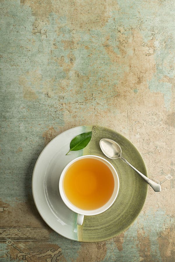 Tea Cup with Fresh Tea Leaves Stock Image Image of green, natural