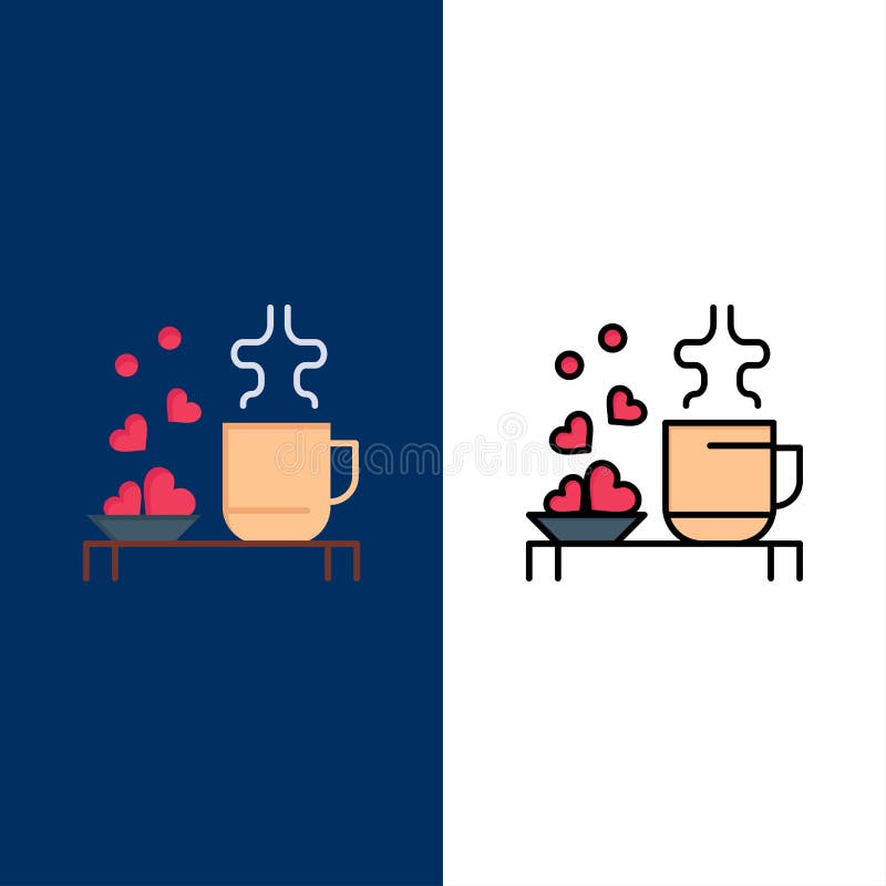 Tea, Cup, Hearts, Love, Loving, Wedding Icons. Flat and Line Filled Icon Set Vector Blue Background stock illustration Tea, Cup, Hearts, Love, Loving, Wedding Icons. Flat and Line Filled Icon Set Vector Blue Background stock illustration