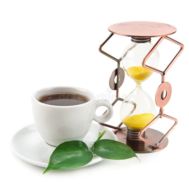 Tea cup and hourglass stock photo. Image of flowing, hour 31437088