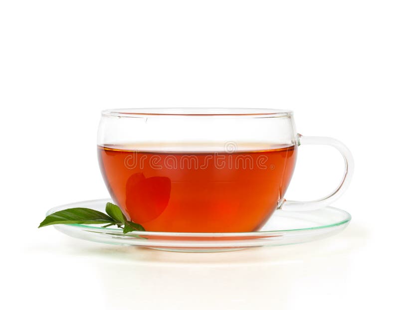 Tea in cup with leaf mint
