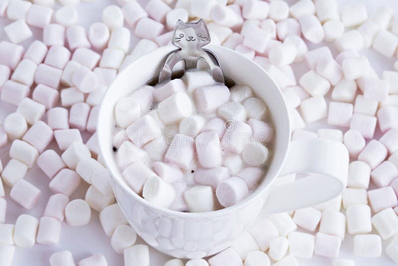 Tea Cup with Pink and White Marshmallows Stock Photo Image of pastel