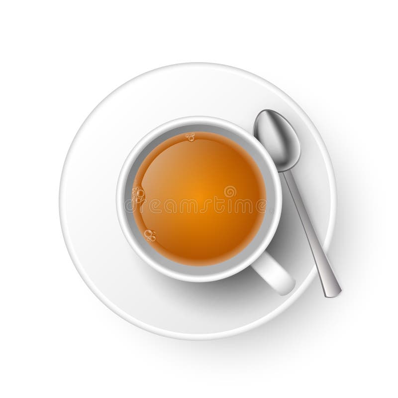 Tea Cup with Spoon and Saucer Top View Isolated Stock Vector