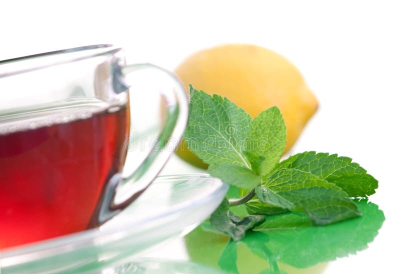 Tea Drink with Mint and Lemon Stock Photo Image of leaf, dishware