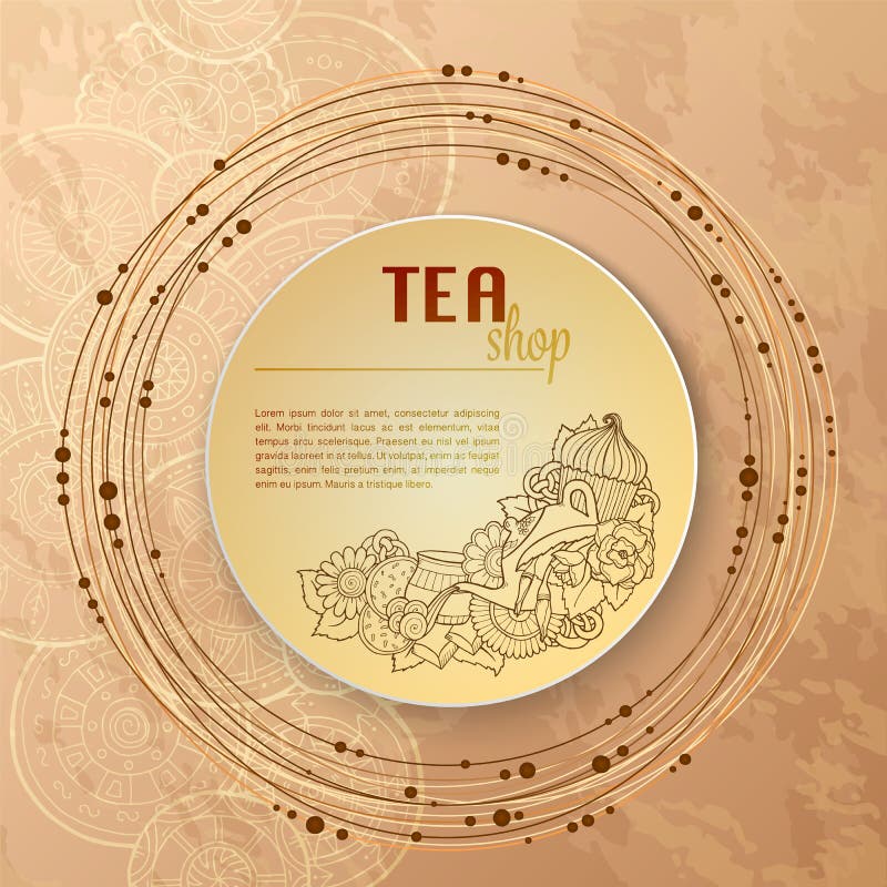 Tea and flowers doodle template pattern invitation. Greeting card. Tea Branding Design. Menu design.