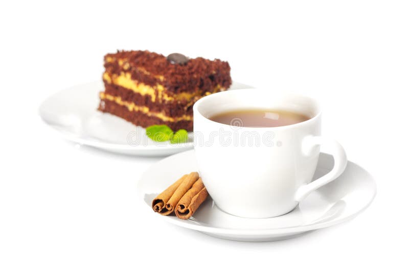 tea för cakechokladkopp fotografering för bildbyråer tea för cakechokladkopp fotografering för bildbyråer