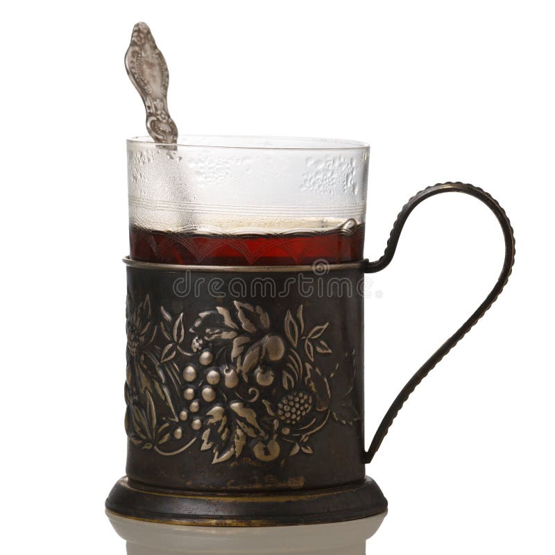 Tea in glassholder stock photo. Image of white, vintage 55166560