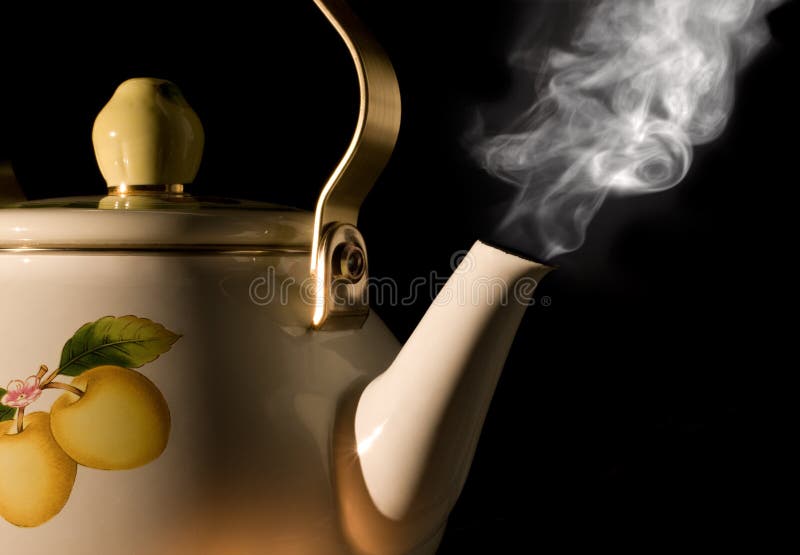 Silver Metal Tea Kettle Blowing Steam As Reaches Boiling Stock Photo -  Download Image Now - iStock