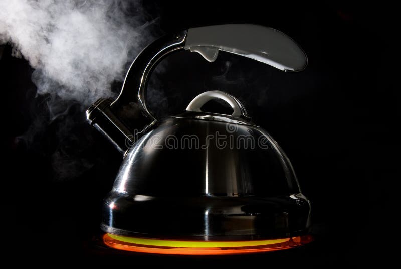 Tea kettle with boiling water