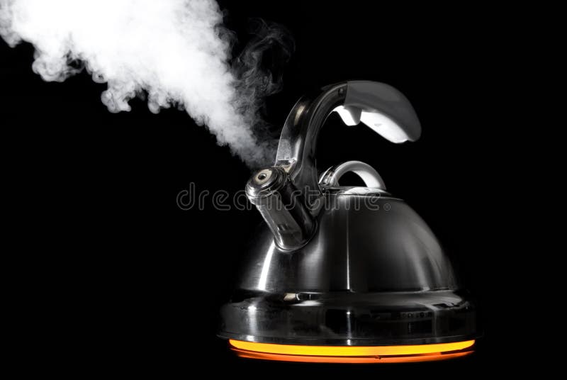 Tea kettle with boiling water