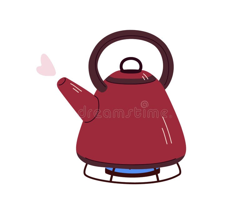 Boiling Water In Aluminium Kettle On Gas Flame Realistic Vector