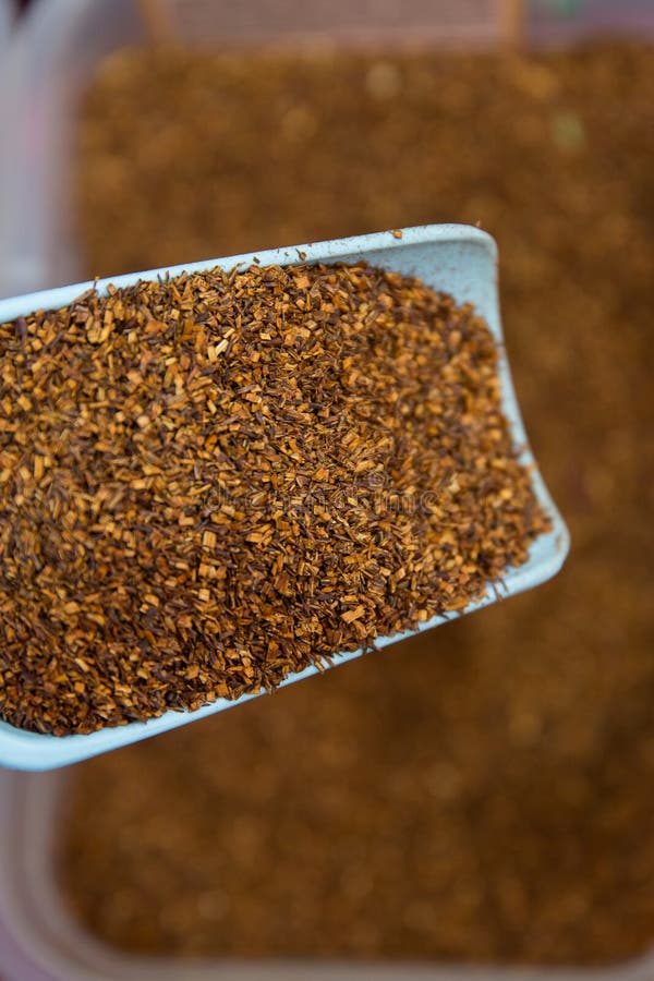 Tea Leaves Background, Red Tea, Plastic Scoop. Stock Image Image of