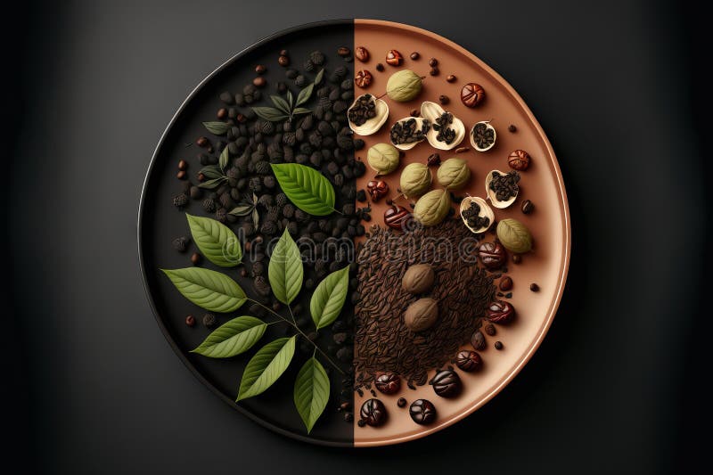 Tea Leaves and Coffee Beans on the Same Dish Stock Photo Image of morning, black 271855376