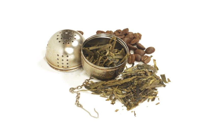 Tea Leaves and Coffee Beans with Strainer Stock Photo Image of food