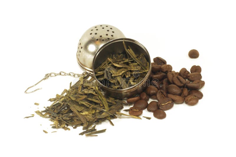 Tea Leaves and Coffee Beans with Strainer Stock Photo Image of leaves