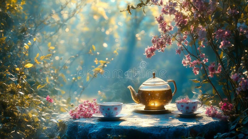 Tea in a Magical Garden stock photo