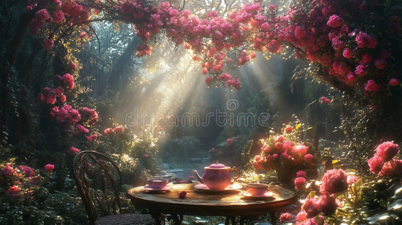 Tea in a Magical Garden royalty free stock photography