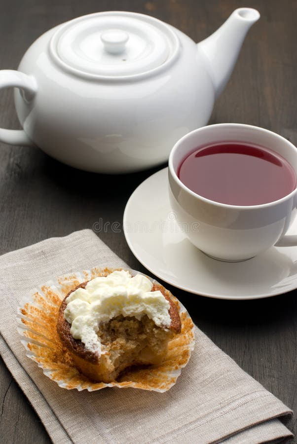Tea and muffin stock image. Image of cupcake, teapot 22070111