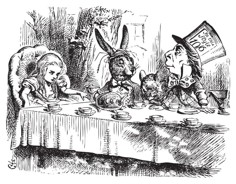 Tea Party de Mad Hatter, Alice in Wonderland, gravure d’origine