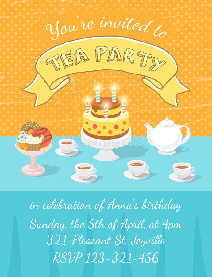 Tea Party Invitation Template stock illustration