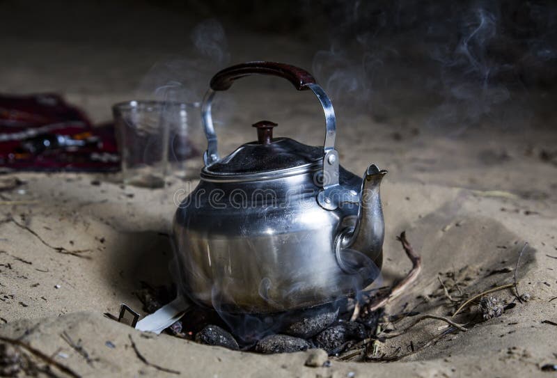 Tea Pot on Fire in a Desert Stock Image Image of traditional, teapot
